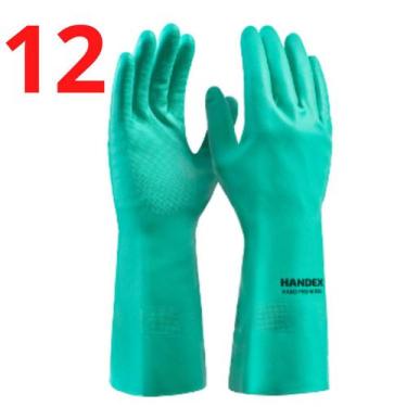 Imagem de Kit 12 Luva Borracha Reforçada Proteção Quimica C/ Forro Epi - HANDEX,