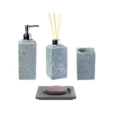 Imagem de Kit Banheiro Bancada Lavabo Luxo em Pedra Sabão N04 Prata - Industria 