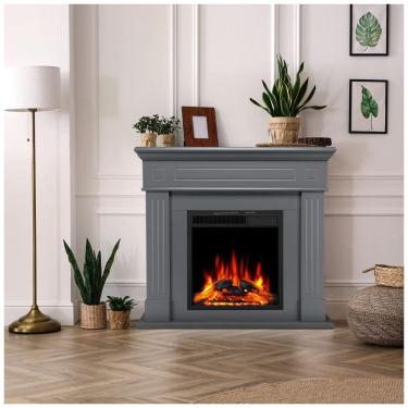 Imagem de Lareira Elétrica de Embutir A100x109L cm com Suporte de TV, Chama de LED Ajustável e Controle Remoto, 110V 1500W, R.W.FLAME, Cinza