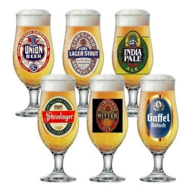 Imagem de Jogo De Taças De Cerveja Chopp Copo Rótulos Países 300ml 6 Peças - Ruv