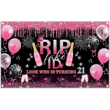 Imagem de YCUCUEI Tecido de 183 x 109 cm, tecido rasgado, identidade, aniversário de meninas, glitter, rosa, visual quem está fazendo 21 anos, balões de champanhe para mulheres, decorações de festa, banner,