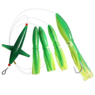 Imagem de OCEAN CAT Iscas de pesca de água salgada, bolsa macia para pesca com anzol 8/0 para Mahi Mahi Marlin Tuna Wahoo (#028-verde, 12,7 cm + 15,2 cm + 23 cm)
