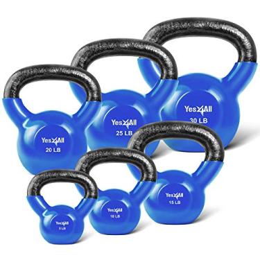 Imagem de Conjuntos de peso Yes4All com revestimento de vinil Kettlebell – Ótimo para Treino de Corpo Inteiro e Treinamento de Força – Vinil Kettlebells 5 10 15 20 25 13,6 kg, azul, K2KY