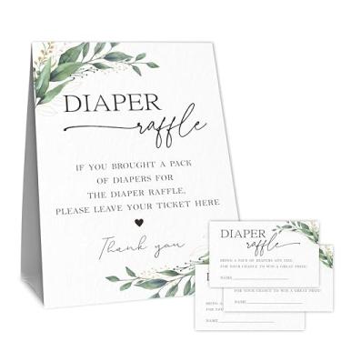 Imagem de Conjunto de jogo de sorteio de fraldas para chá de bebê, 1 placa verde e 50 bilhetes para sorteio de fraldas, suprimentos e decorações para revelação de gênero, anúncio de bebê, chá de bebê - A08