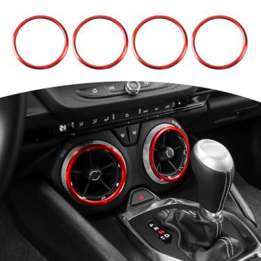 Imagem de JOSHELA Anel de acabamento para tampa de ventilação CA Camaro Dash Air para Chevy Camaro 2017 up Vermelho Acessórios interiores 4 peças