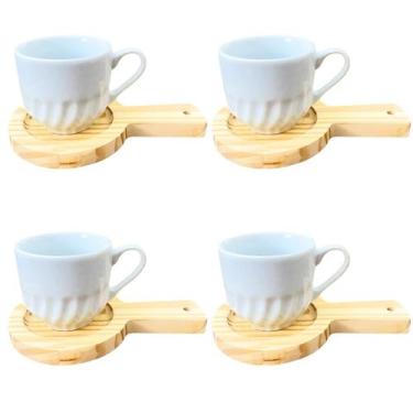 Imagem de Kit 4 Xícaras Relevo Chá 250ml - Porcelana c/ pires panela - Antilope 