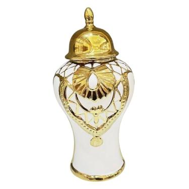 Imagem de WeiLaiKeQi Porcelana Gengibre Jar Flor Vaso Cerâmica Chá Lata Lata, Mesa Centro de Mesa Ornamento para Festa Estante Escritório Inauguração, 18cm X 18cm X 38cm