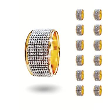 Imagem de SSRSQIQI conjunto de anéis de guardanapo de ouro e diamante prateado, porta-guardanapo de strass para jantar, aniversário, casamento, porta-pano brilhante cheio de diamante triturado, festa