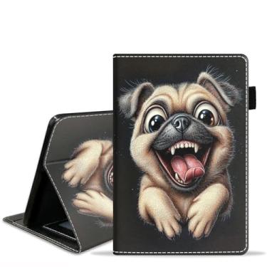 Imagem de stmedazm Capa para tablet Amazon Kindle Fire 7 (7 polegadas, 9ª/7ª geração, versão 2019/2017), capa de couro PU premium com suporte para despertar/hibernar automático - Pug engraçado