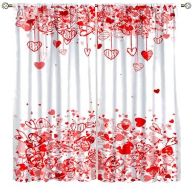 Imagem de Cortina de Dia dos Namorados, Rosa Vermelho Coração Arte Abstrata Meninas Mulheres Cortinas de Tratamento de Janela para Quarto, Café, Sala de Jantar, Escritório, Sala de Estar, Cozinha, 107 x 114 cm