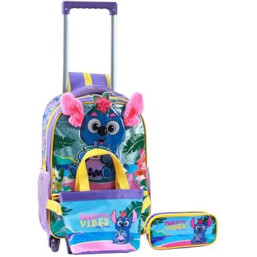 Imagem de Kit Mochila Stitchi Escolar Infantil Rodinha Estojo e Bolsa (ROXO)