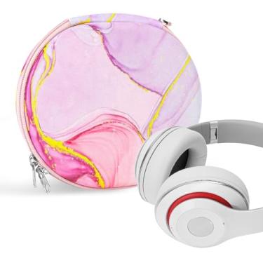 Imagem de Geekria NOVA Capa de fone de ouvido compatível com Beats Studio3, Studio2.0, capa sem fio Studio, bolsa rígida de substituição para transporte de viagem com armazenamento de cabos (mármore rosa)