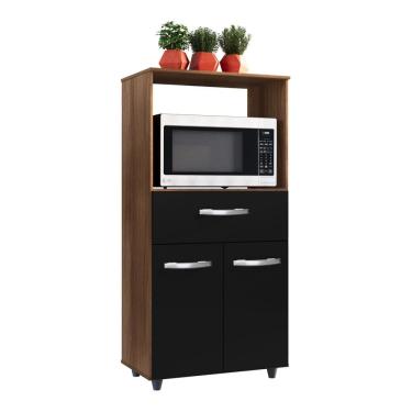 Imagem de Armário de Cozinha Multiuso Luna 60cm com 02 Portas e Nicho Integrado Savana Preto - Desk Design