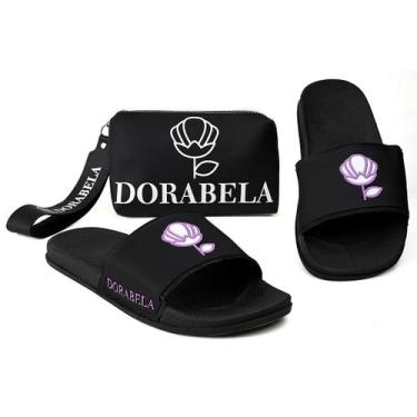 Imagem de Kit Chinelo Slide Dorabela e Bolsa de Mão Bag Necessaire , Preto, Roxo