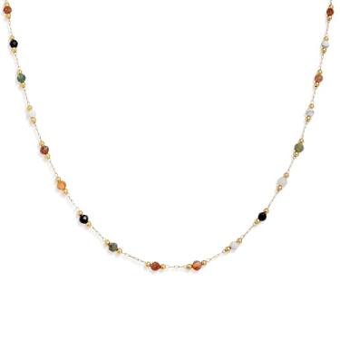 Imagem de Agriajun Colar feminino com pedra do mês de nascimento em ouro – Delicados colares de diamante simulados delicados arco-íris doce cristal strass CZ Chian gargantilha presentes para mãe, Latão, Sem