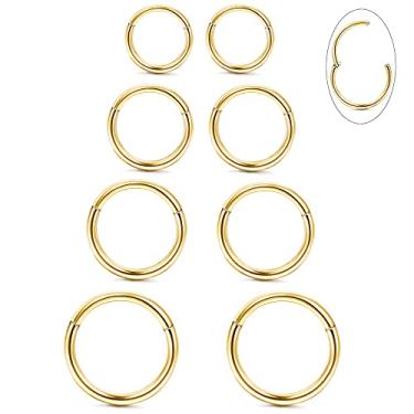 Imagem de LOYALLOOK 8 peças G23 de titânio articulado segmento clicker anéis de nariz argola septo nariz lábio argola para mulheres homens hélice cartilagem daith tragus dormindo brincos body piercing melhorado 16G, Metal, Titânio