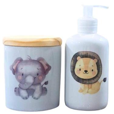 Imagem de Kit higiene bebê Safari 2 peças - pote e porta álcool - Peças Porcelan