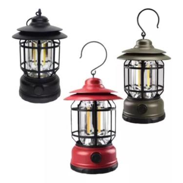 Imagem de Lampião Lanterna Led Portátil De Camping Barraca Retro Recarregável Via USB Tipo C Luminária Para Acampamento e Pesca Com Regulagem De Intensidade Gancho Pendurar Bateria Longa Duração (Verde)