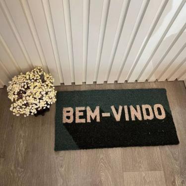 Imagem de Capacho Fibra De Coco Estampado Antiderrapante 30x60cm - Corttex - Bem Vindo Verde