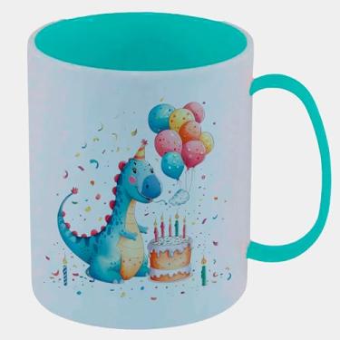 Imagem de Caneca de Polímero Plástico Inquebrável Infantil Azul Tiffany DINOSSAURO AZUL ANIVERSARIO BOLO