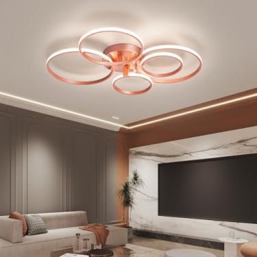 Imagem de Rosa de ouro Lustre de Teto Moderno levou lâmpada para Sala de Jantar Sala de Estar cozinha Cama quarto Decoração levou Lustre Luminária AC110-240V led plafon (5 anéis L75*W57CM)