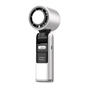 Imagem de Wswqop Displações digitais de ventilador de pessoais para homens de mão versátil com lanyard Motor sem escova ajustável 1-100 velocidade, Branco