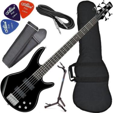 Imagem de Kit Baixo 5 Cordas Ativo Ibanez Gsr 205 Preto + Acessórios