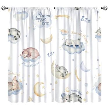 Imagem de Cortinas de elefante, kawaii, elefantes adormecidos, nuvem, estrelas, berçário, janela, para crianças, meninos, meninas, casa, sala de estar, quarto de bebê, 106,7 cm L x 114,3 cm C