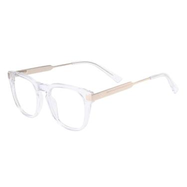 Imagem de JRLLFD Armação de óculos de acetato transparente com aro completo, retrô, redonda, masculina e feminina, com dobradiça de mola (tamanho único/transparente)
