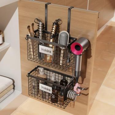 Imagem de Voldra Pacote com 2 suportes para secador de cabelo, porta de armário, organizador de ferramentas de cabelo adesivo, suporte de parede ajustável, suporte de secador sob a pia para chapinha, escova