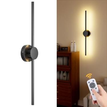 Imagem de Arandelas de parede operadas por bateria com controle remoto, arandelas de parede pretas reguláveis com poste giratório, arandela de parede sem fio moderna LED 3000K-6500K para sala de estar, quarto