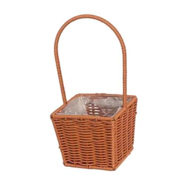 Imagem de Dualoai Organizador de cesto de de flores simulada decoração de vime grande recipiente de cesto de doces para o banquete de cozinha de jardinagem na, Quadrado 13x13x29cm