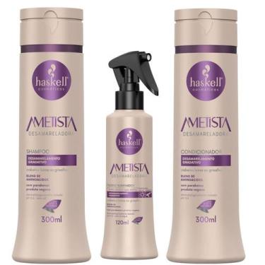 Imagem de Kit Haskell Ametista Desmareladora Loiros e Grisalhos Shampoo Condicio