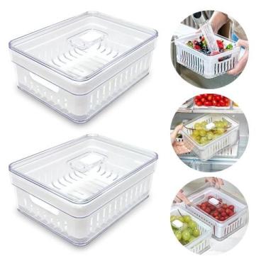 Imagem de Kit 2 Organizadores 1,9 Litro Geladeira Armário Casa Cozinha - Plas Tu