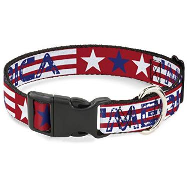 Imagem de Buckle-Down PC-W30022-WS Listras/Estrelas Vermelho/Branco/Azul Colarinho com Clipe Plástico, Largo Pequeno/33-45 cm
