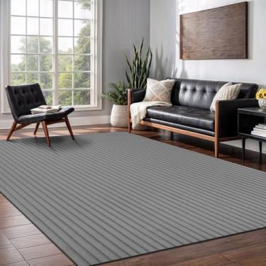 Imagem de Tapete antiderrapante para ambientes internos 20 x 25 cm, cinza sólido, listras de poliéster, costas de borracha, fácil de limpar, tapete interno para sala de estar, cozinha, quarto, banheiro, sala de