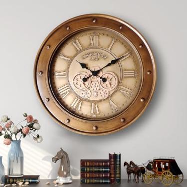 Imagem de Ddysins Relógio de parede de 61 cm com engrenagens móveis reais, relógio de parede grande vintage industrial steampunk decorativo, bronze antigo, algarismos romanos, de metal, para sala de estar, casa
