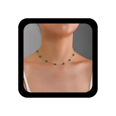 Imagem de Ximdble Gargantilha de resina verde vintage Boho, Aço inoxidável, Sem Pedra Preciosa