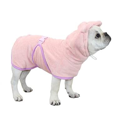 Imagem de Harikaji Toalha de banho para cães, roupão de banho de microfibra de secagem rápida absorvente com capuz toalha de banho para filhotes, pequeno, médio, grande, cão, gato, rosa, M)