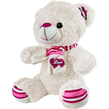 Imagem de Ursinho Pelúcia Marrom Branco Rosa Bebês Nicho Decorativo - Bee Toys, 