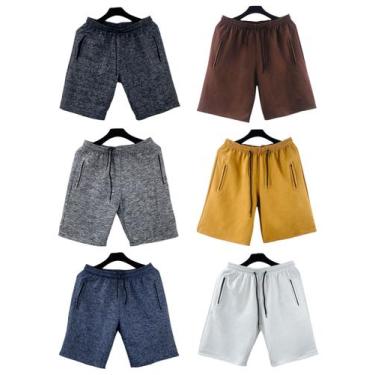 Imagem de kit 6 bermudas moletom masculino adulto bolsos lateral com ziper - f.g