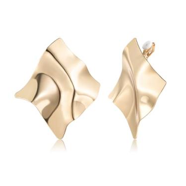 Imagem de Dlknp Brincos femininos com clipe de ouro 14K, não perfurados, irregulares, hipoalergênicos e leves, Zinco, Sem pedra preciosa