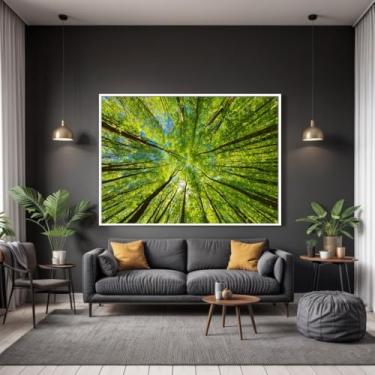 Imagem de Quadro Decorativo com Moldura Sala 40x60 Arvores Floresta Arte Moderna Luxo Grande Horizontal