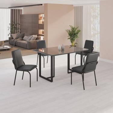 Imagem de Conjunto Sala de Jantar Mesa 120x90cm Base Lunna Tampo Mdf com Vidro Malibu Preto