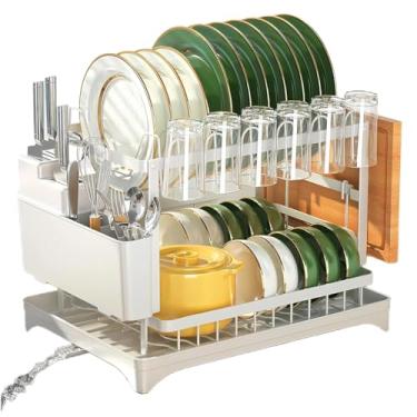 Imagem de Decolab Escorredor de Louça - Com Bandeja Para Saída de Água - Para Pratos de Jantar, Talheres e Copos (Branco, 2 Andares)