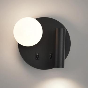 Imagem de HOSETEON Arandela de parede redonda LED para montagem na parede luz de leitura cabeceira com interruptor globo parede de vidro arandela luzes de cabeceira r g quarto