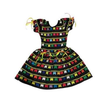 Imagem de Vestido fantasia bandeirinha liso estampado  - Ana Fantasias, Preto co
