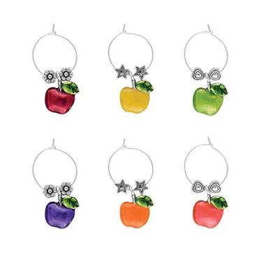 Imagem de Wine Things 6 peças de pingentes de vinho/etiquetas de taça de vinho/marcadores de bebida para taças de caule, festa de degustação de vinho (frutas), metal, sem pedra preciosa, Metal, Sem Pedra