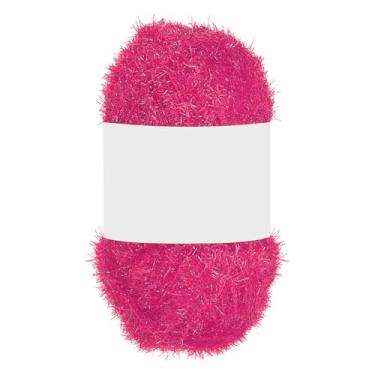 Imagem de PATIKIL 1 novelo de 100 metros, fio de poliéster brilhante Scrubbie fio de coração vermelho brilhante vidro para panos de prato crochê cobertor de tricô tapete, suéter, cachecol, chapéu, rosa vermelha