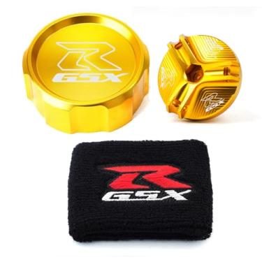 Imagem de MOWOK Para Suzuki GSX-R Gsxr 600 750 1000 GSX-R750 gsx-r600 gsx-r1000 capa de proteção do reservatório de fluido de freio dianteiro e tampa do reservatório meia tampa de enchimento de óleo (dourada)